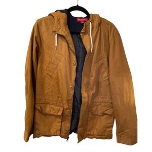 Merona Mens Khaki Hooded Utility Jacket Casual Lightweight Button Snap Zip